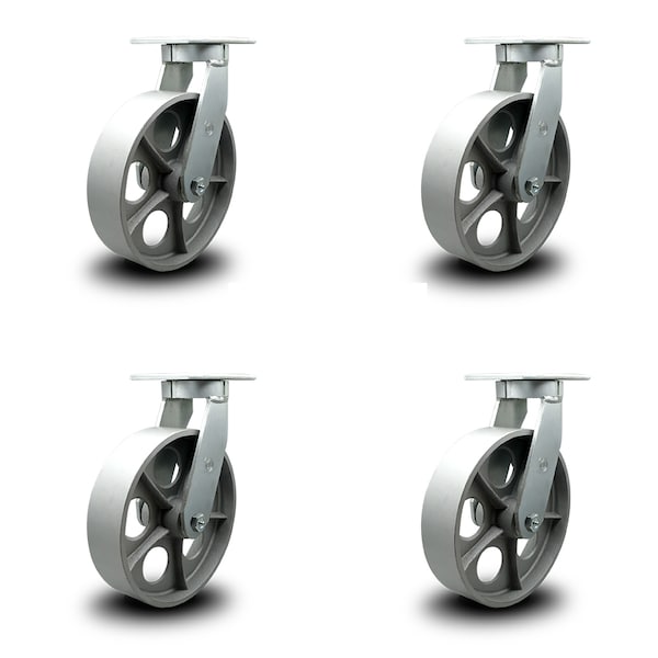 10 Inch Extra Heavy Duty Semi Steel Cast Iron Wheel Swivel Caster SCC, 4PK